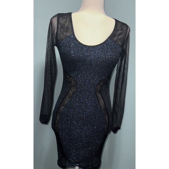Unbranded Dresses & Skirts - Glitter Mesh Mini Dress Women Small Glam Bodycon Vamp Sheer Cutout New Years Eve